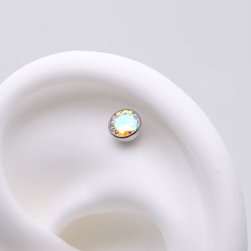 Detail View 1 of Implant Grade Titanium OneFit Threadless Bezel Set Sparkle Gem Top Part-Aurora Borealis